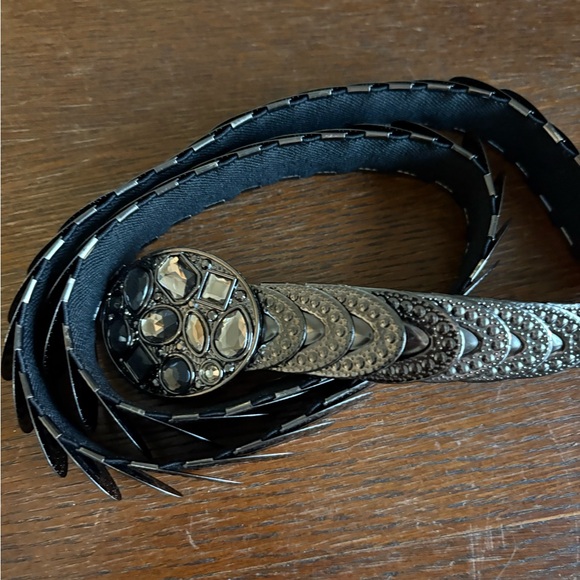 Vintage Style Black Metal Disc Belt Rhinestone Oval Buckle Boho Western stretch - Picture 2 of 8